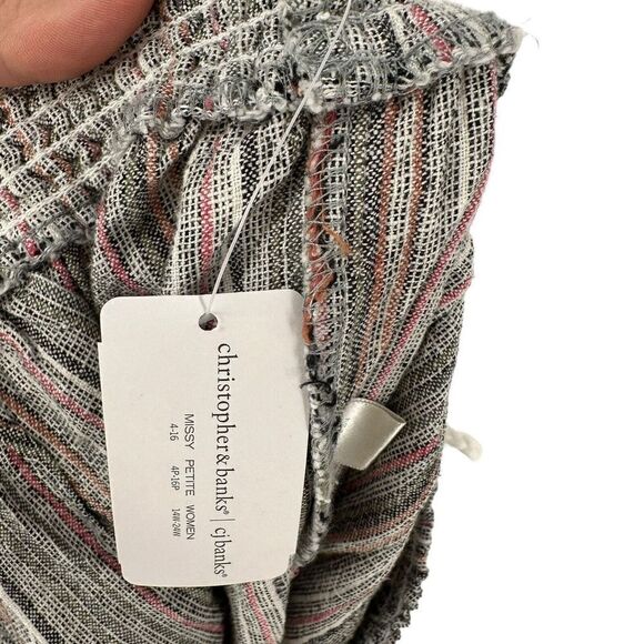 Christopher Banks Wide Leg Pants Crop Linen Blend Size L Elastic Waist Striped - Picture 9 of 10
